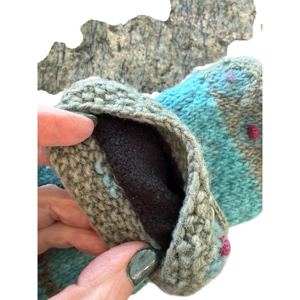 Fingerless Wool Gloves Mittens Hand Knitted Fleece Lined Multicolor New - Picture 4 of 4
